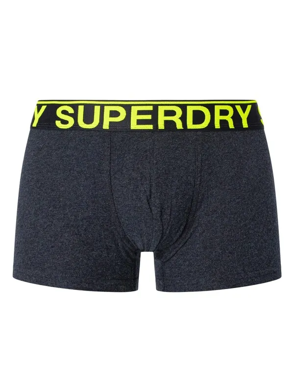 Superdry 3 Pack Organic Cotton Trunks - Frosted Navy Grit/Dark Indigo Blue Marl/Navy