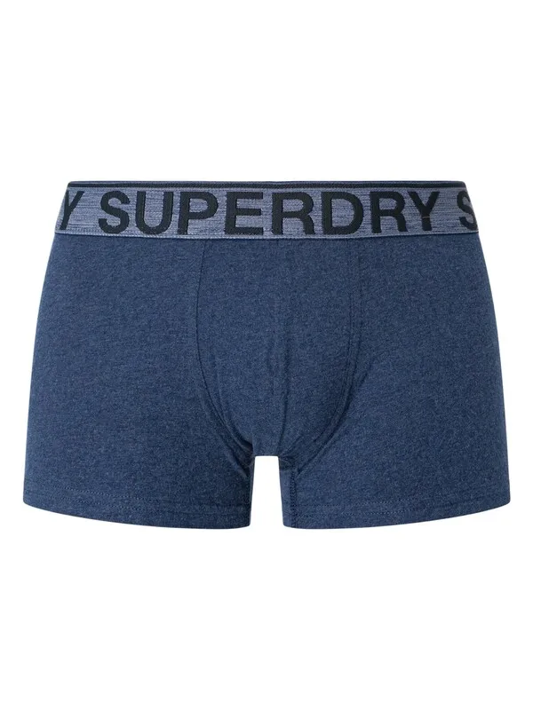 Superdry 3 Pack Organic Cotton Trunks - Frosted Navy Grit/Dark Indigo Blue Marl/Navy