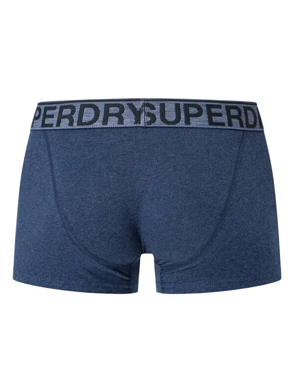 Superdry 3 Pack Organic Cotton Trunks - Frosted Navy Grit/Dark Indigo Blue Marl/Navy