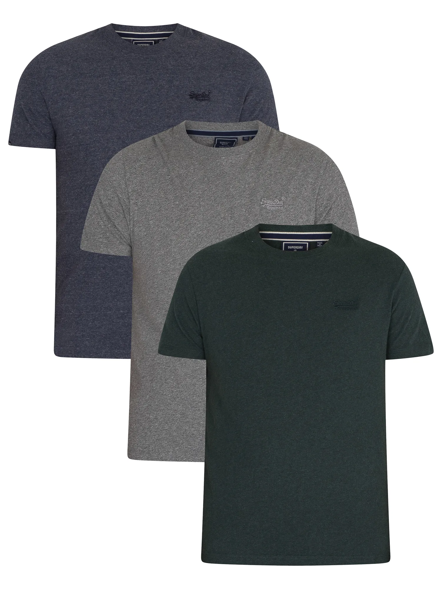 Superdry 3 Pack Vintage Logo T-Shirt - Buck Green Marl/Navy Marl/Grey Marl