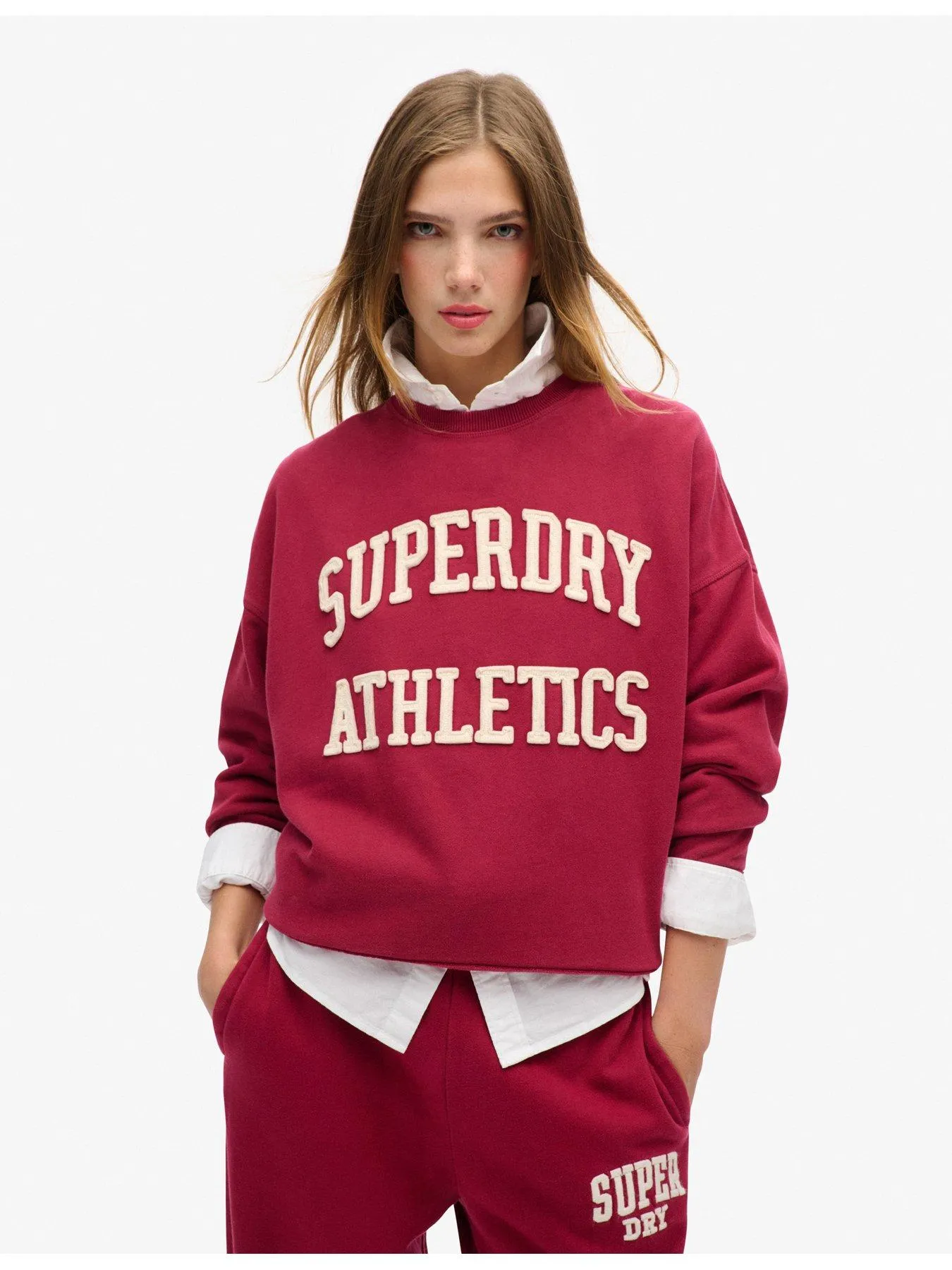 Superdry Athletic Essentials Oversized Applique Crew Jumper - Red