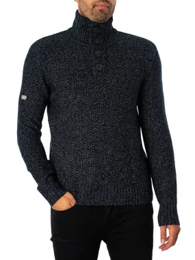 Superdry Chunky Button High Neck Knit - Eclipse Navy