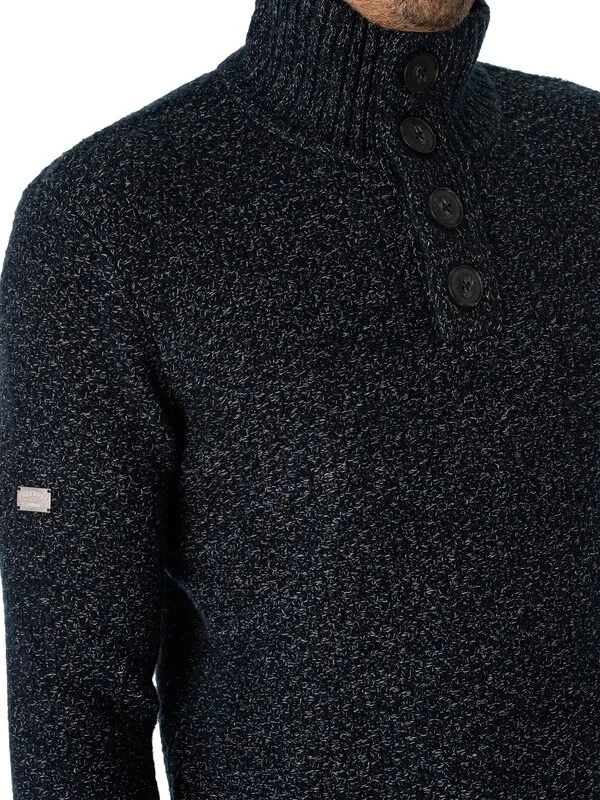 Superdry Chunky Button High Neck Knit - Eclipse Navy