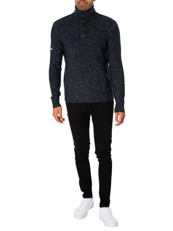 Superdry Chunky Button High Neck Knit - Eclipse Navy