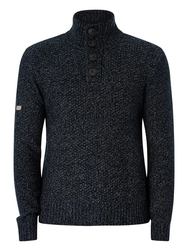 Superdry Chunky Button High Neck Knit - Eclipse Navy