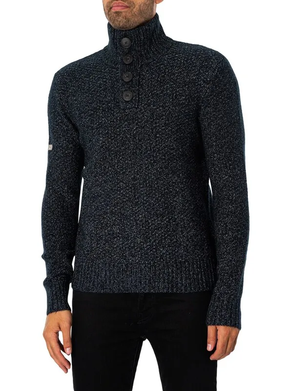 Superdry Chunky Button High Neck Knit - Eclipse Navy