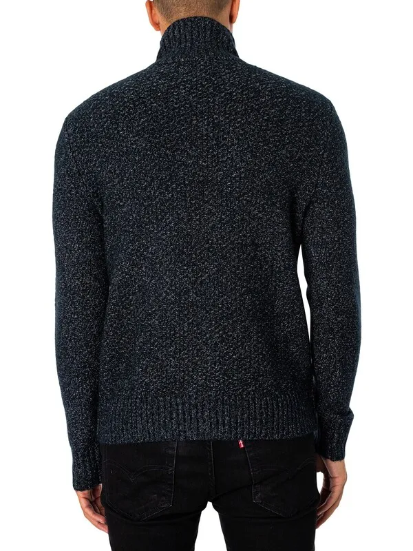 Superdry Chunky Button High Neck Knit - Eclipse Navy