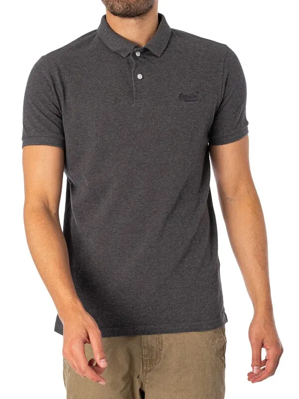 Superdry Classic Pique Polo Shirt - Rich Charcoal Marl