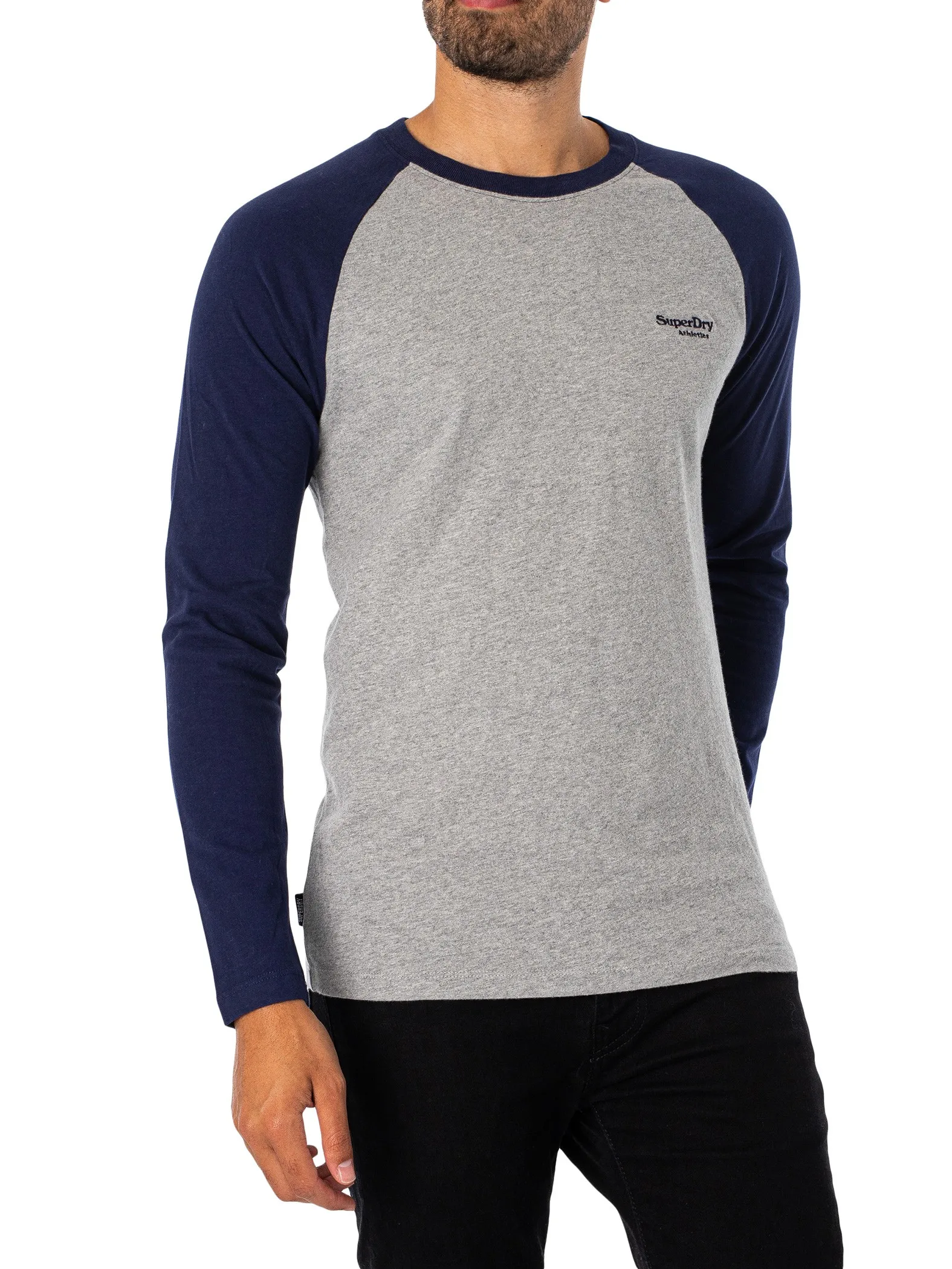 Superdry Essential Baseball Longsleeved T-Shirt - Grey Marl/Rich Navy