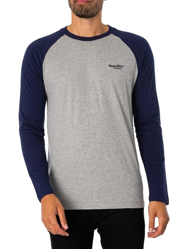 Superdry Essential Baseball Longsleeved T-Shirt - Grey Marl/Rich Navy