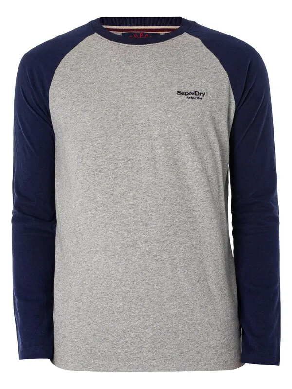 Superdry Essential Baseball Longsleeved T-Shirt - Grey Marl/Rich Navy