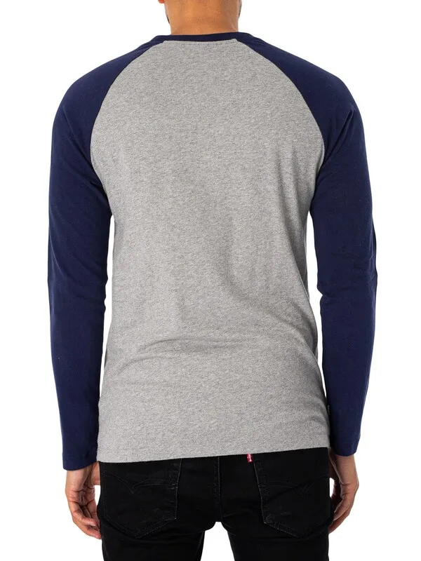 Superdry Essential Baseball Longsleeved T-Shirt - Grey Marl/Rich Navy