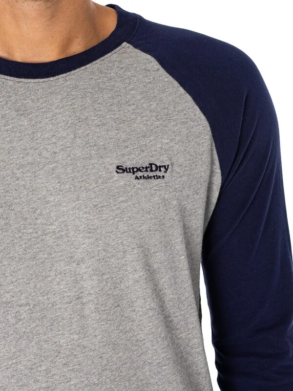 Superdry Essential Baseball Longsleeved T-Shirt - Grey Marl/Rich Navy