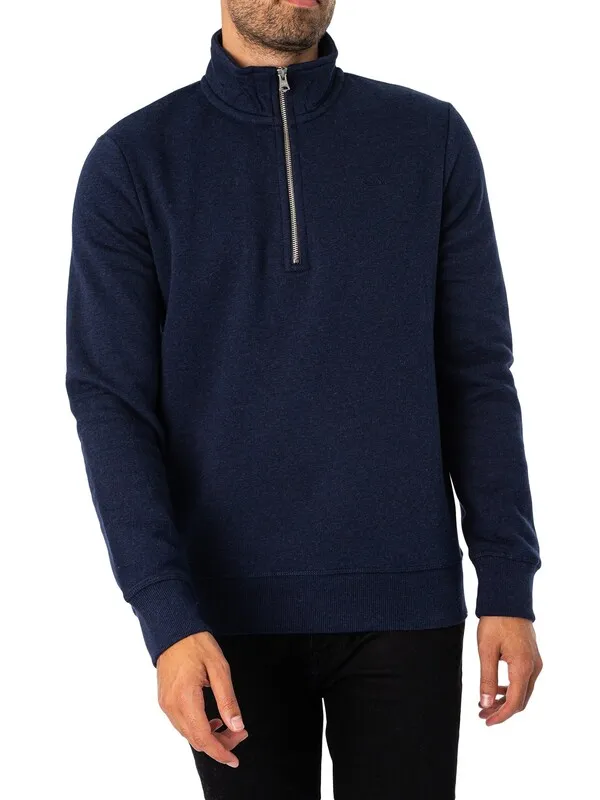 Superdry Essential Half Zip Sweatshirt - Rich Navy Marl