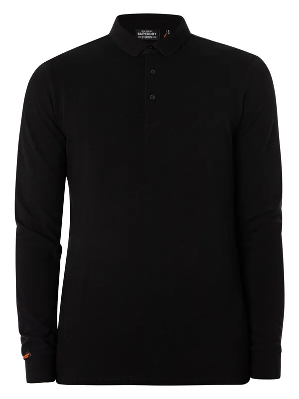 Superdry Longsleeved Cotton Pique Polo Shirt - Black