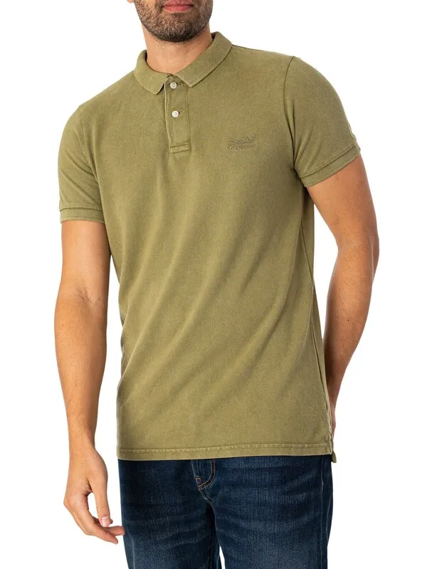 Superdry Vint Destroy Polo Shirt - Olive Khaki