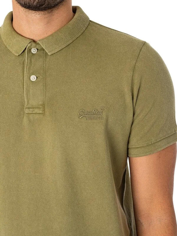 Superdry Vint Destroy Polo Shirt - Olive Khaki