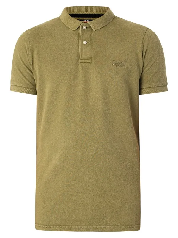 Superdry Vint Destroy Polo Shirt - Olive Khaki