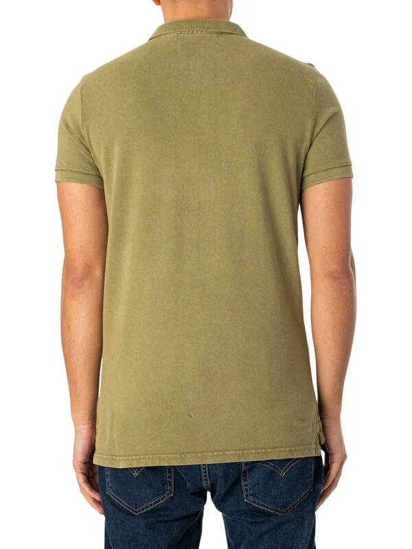 Superdry Vint Destroy Polo Shirt - Olive Khaki