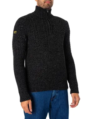 Superdry Vintage Jacob Henley Knit - Charcoal Black Twist