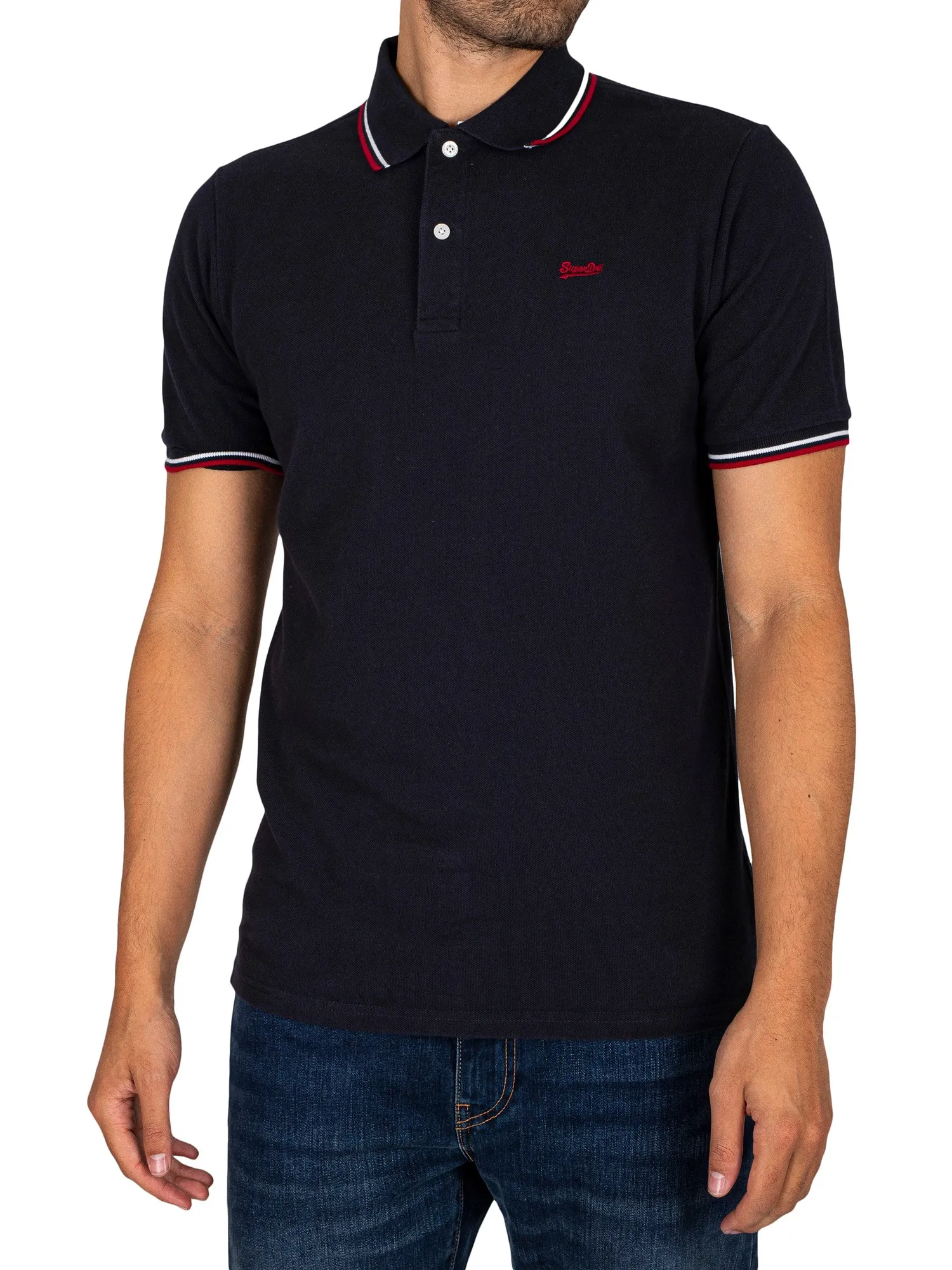 Superdry Vintage Logo Tipped Polo Shirt - Dark Navy/Red