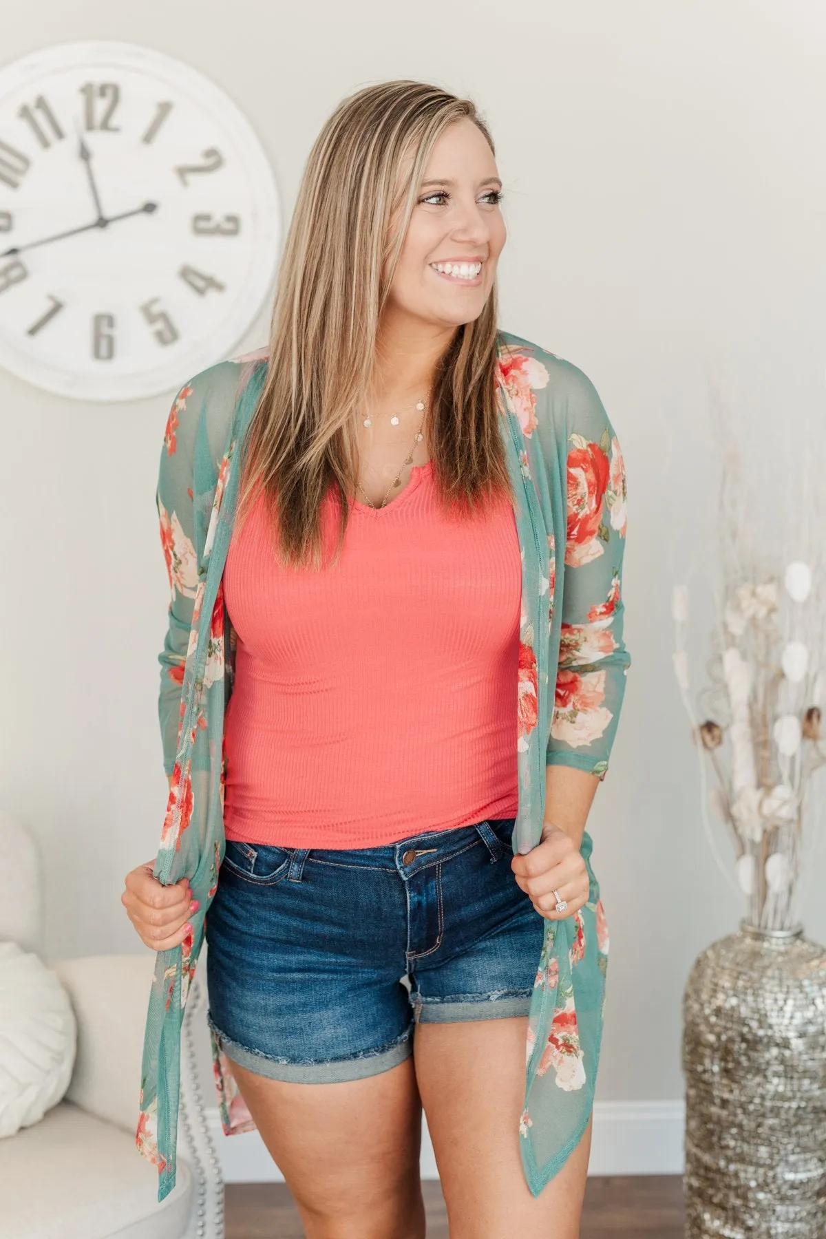 Sweet As A Treat Lightweight Kimono- Dusty Teal