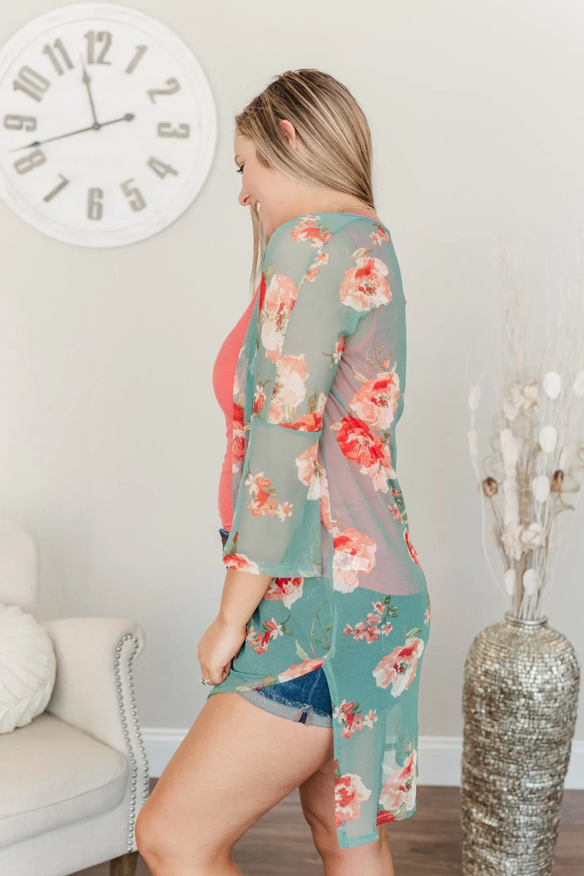 Sweet As A Treat Lightweight Kimono- Dusty Teal