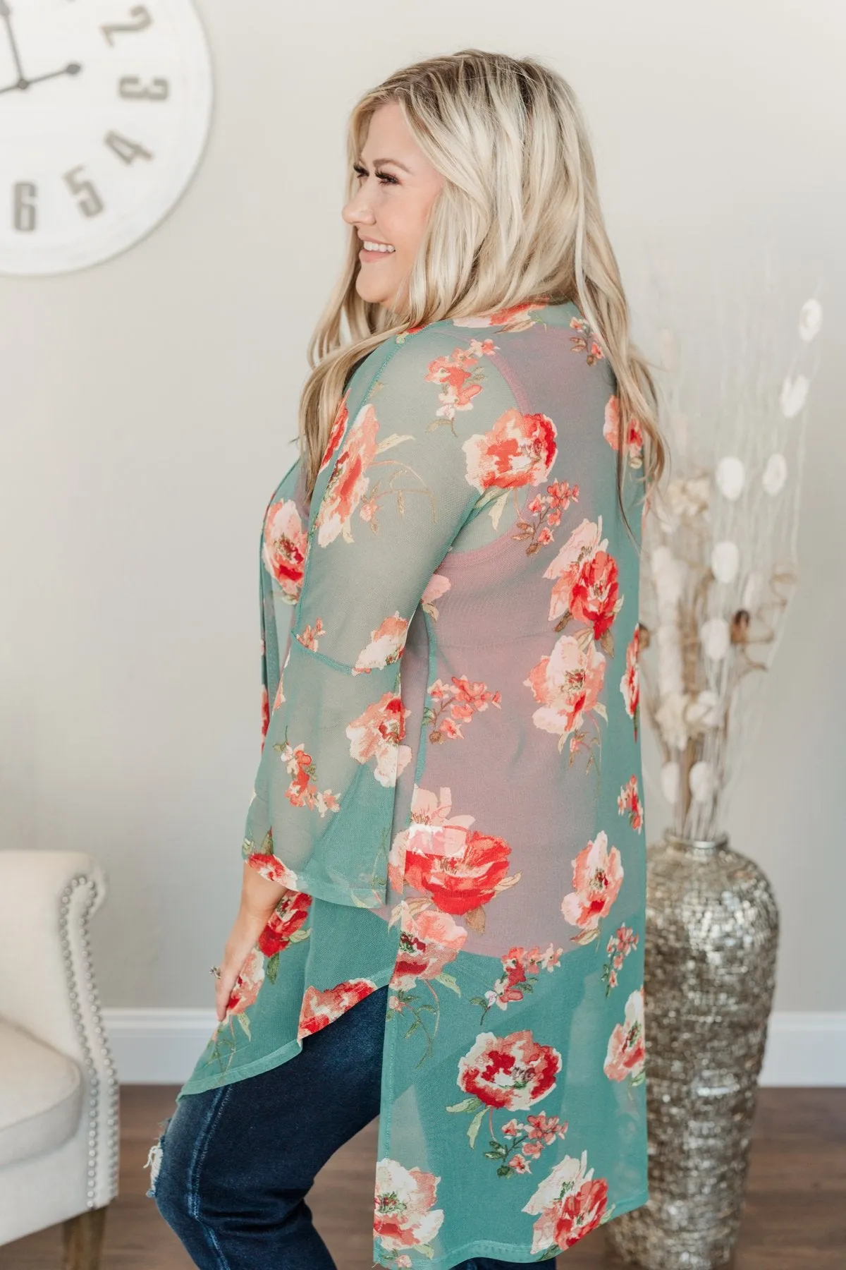 Sweet As A Treat Lightweight Kimono- Dusty Teal