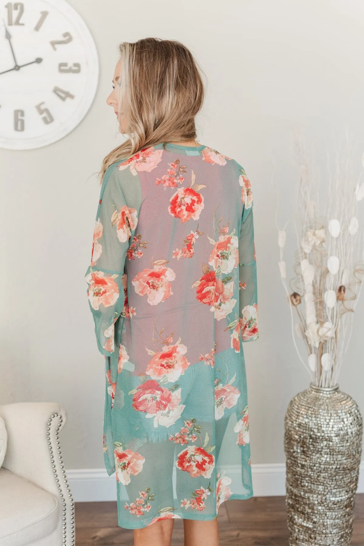 Sweet As A Treat Lightweight Kimono- Dusty Teal