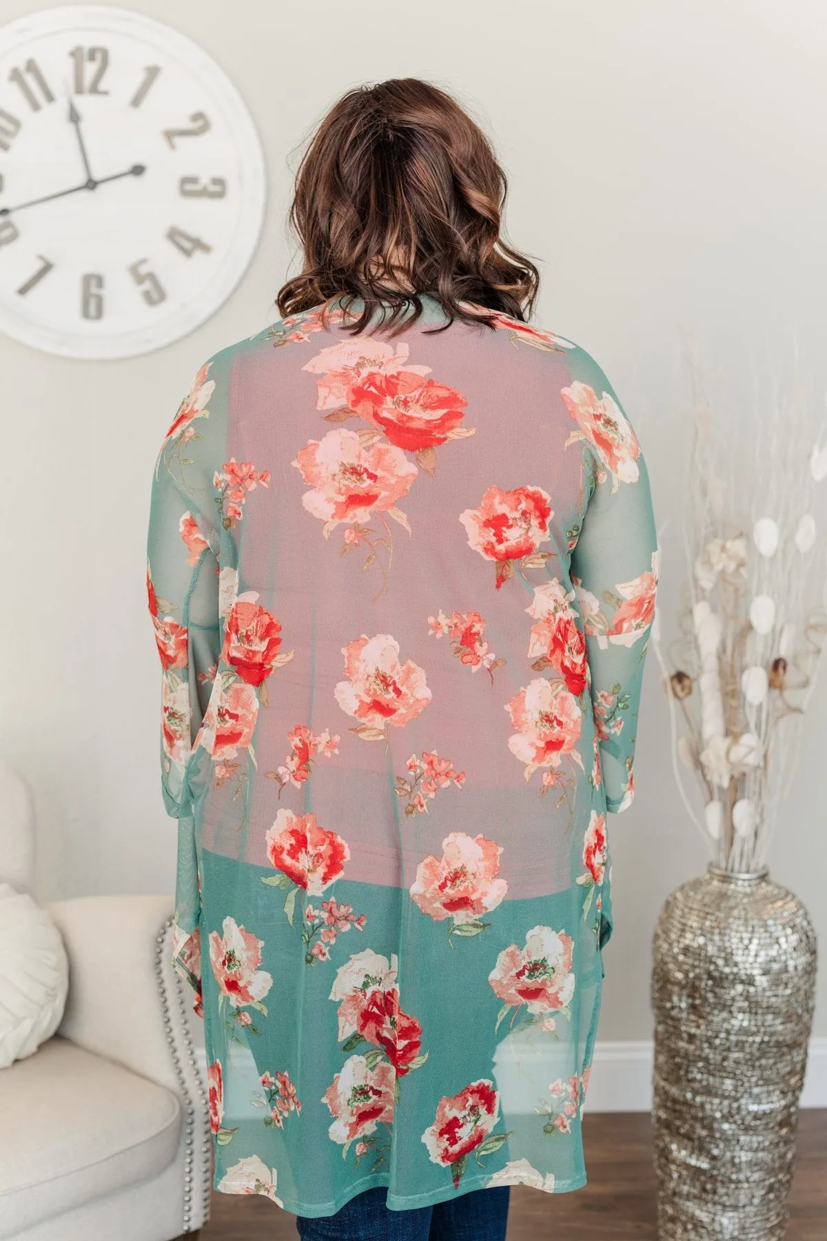 Sweet As A Treat Lightweight Kimono- Dusty Teal