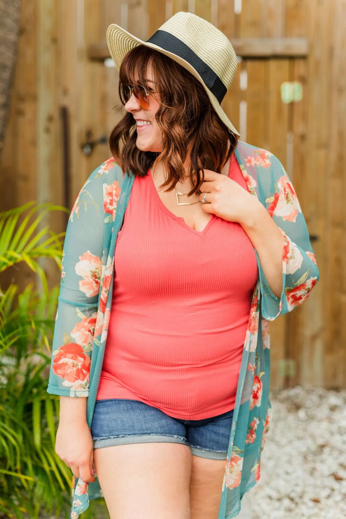 Sweet As A Treat Lightweight Kimono- Dusty Teal