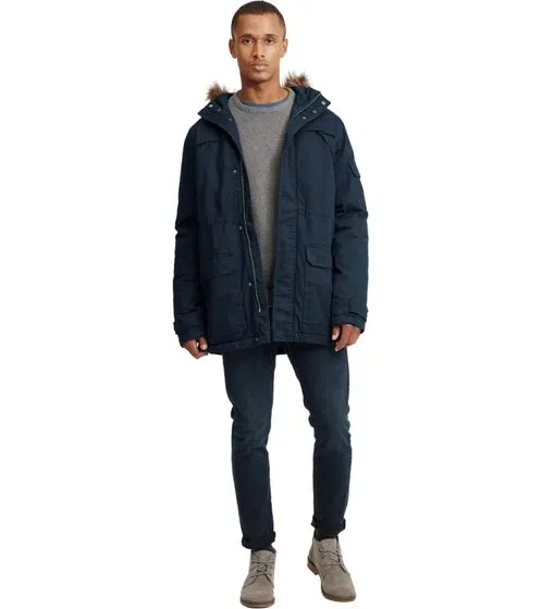 SÓLIDO Parka de algodón para hombre Chaqueta de otoño Ajuste regular Danello Insignia-Azul