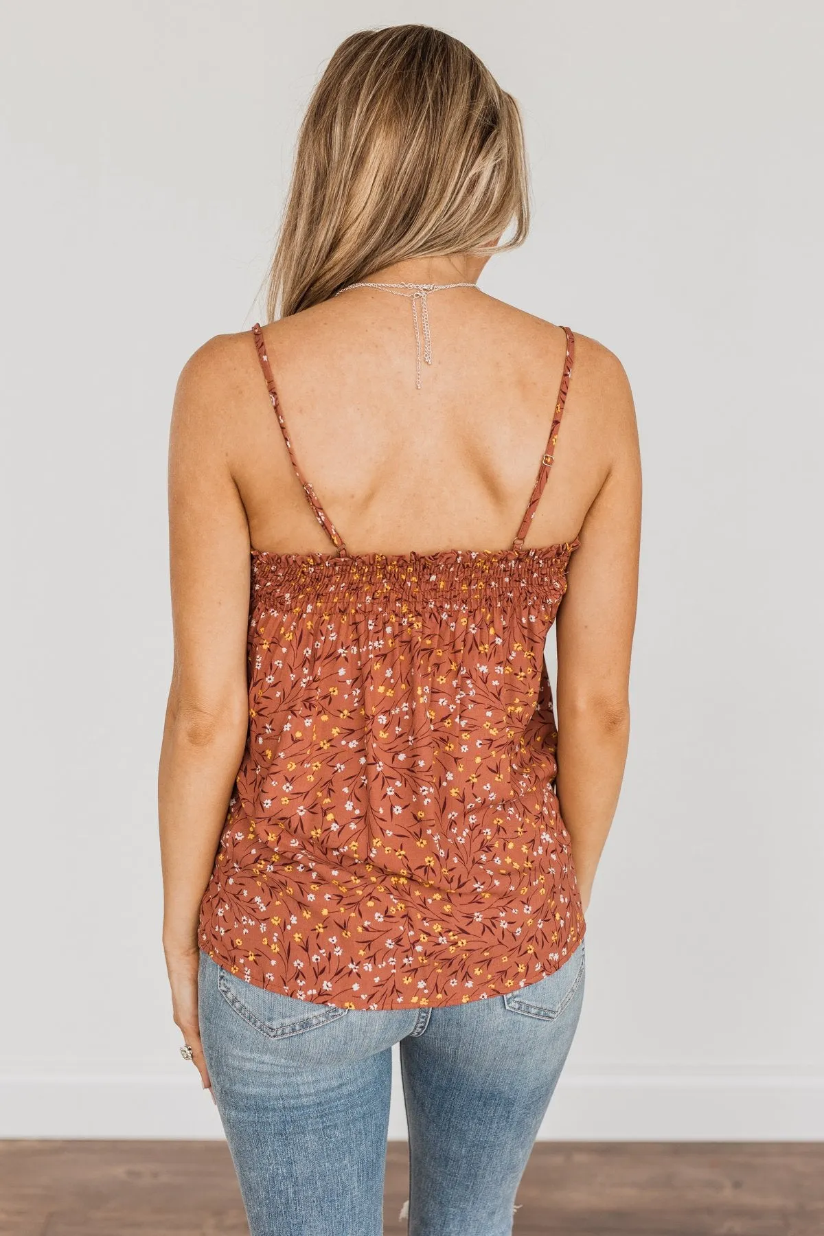 The Cutest Apple In The Orchard Floral Tank Top- Rust