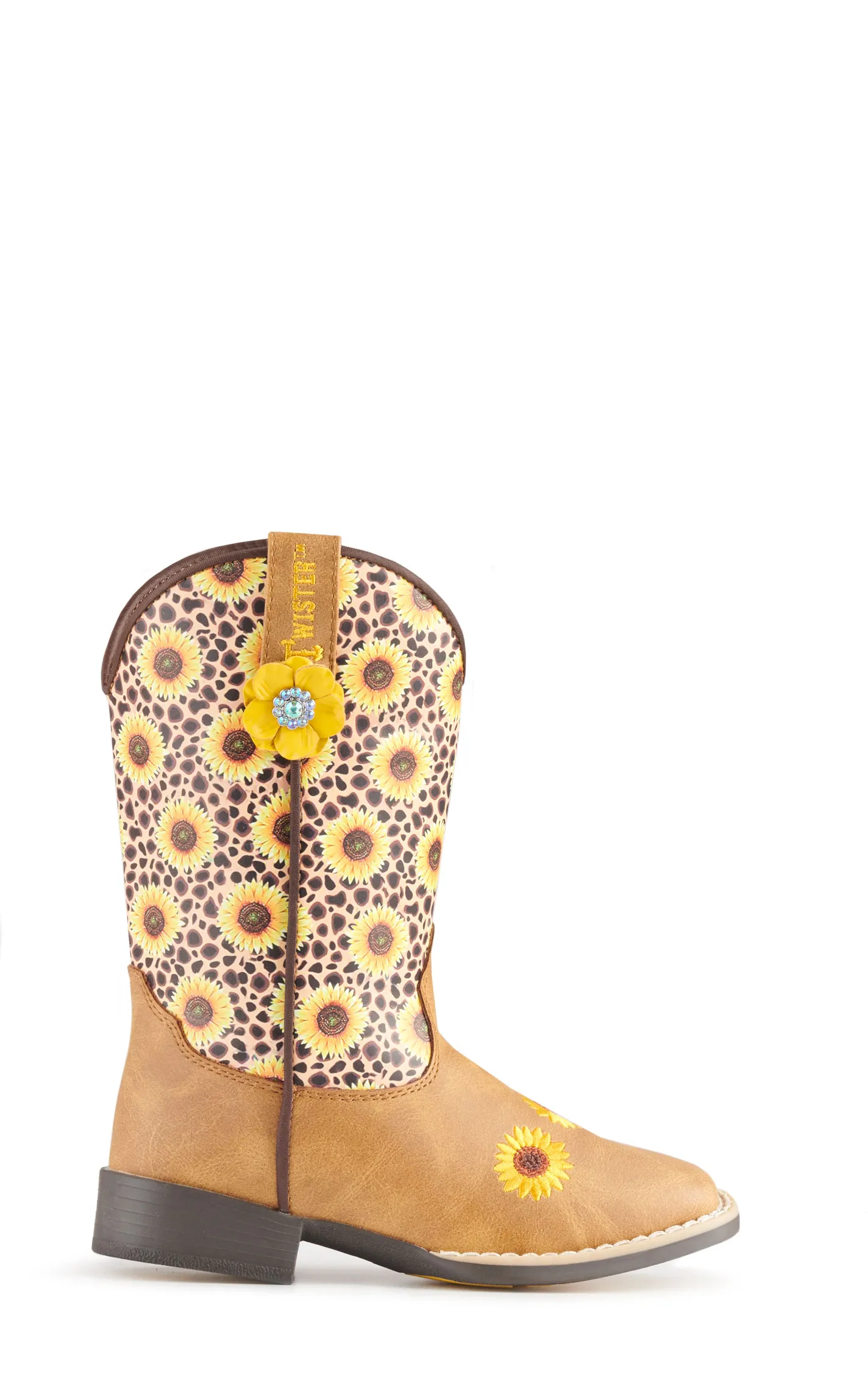 Twister Girls Sunnie Tan and Cheetah Sunflower Print Square Toe Cowboy Boots