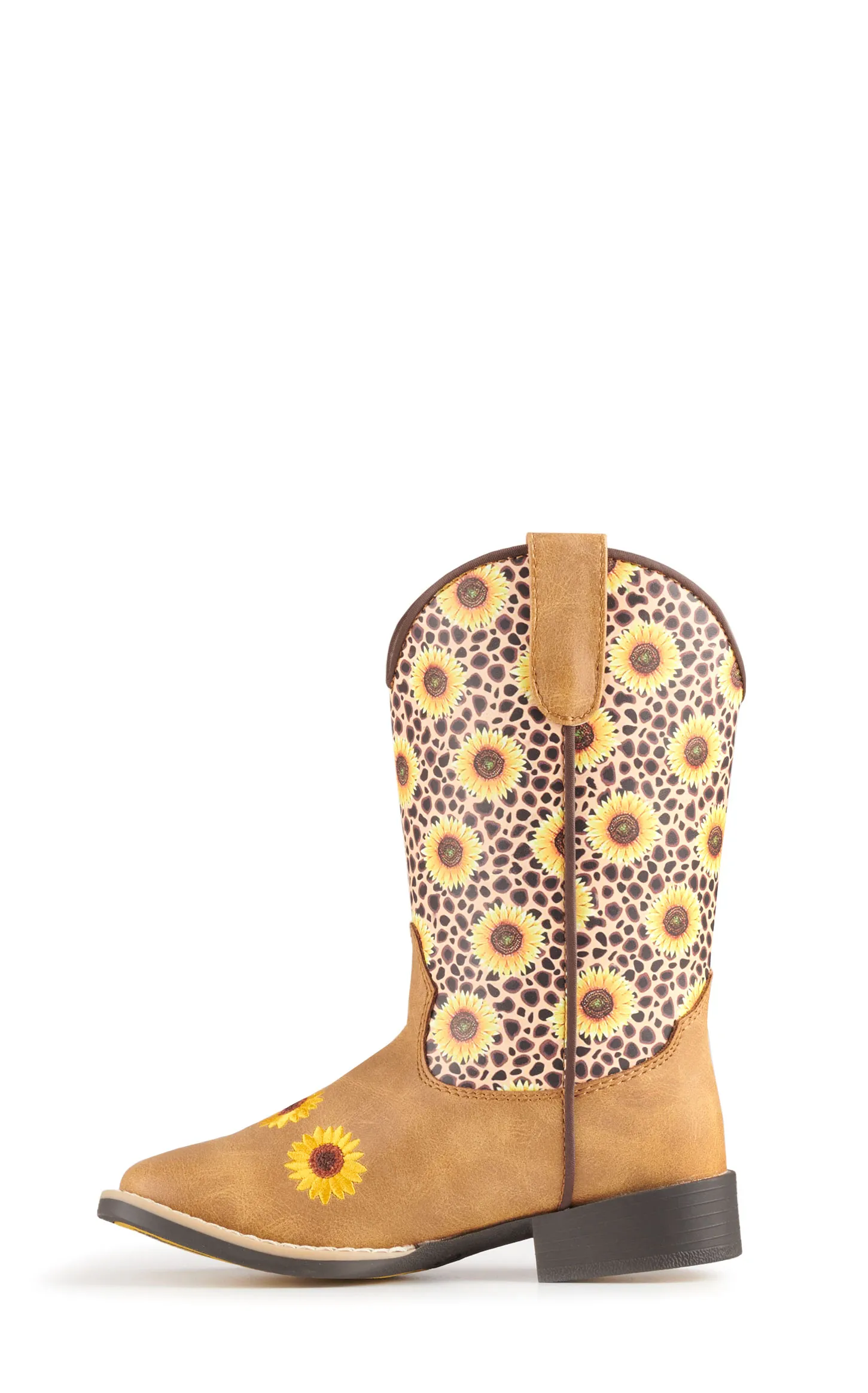 Twister Girls Sunnie Tan and Cheetah Sunflower Print Square Toe Cowboy Boots