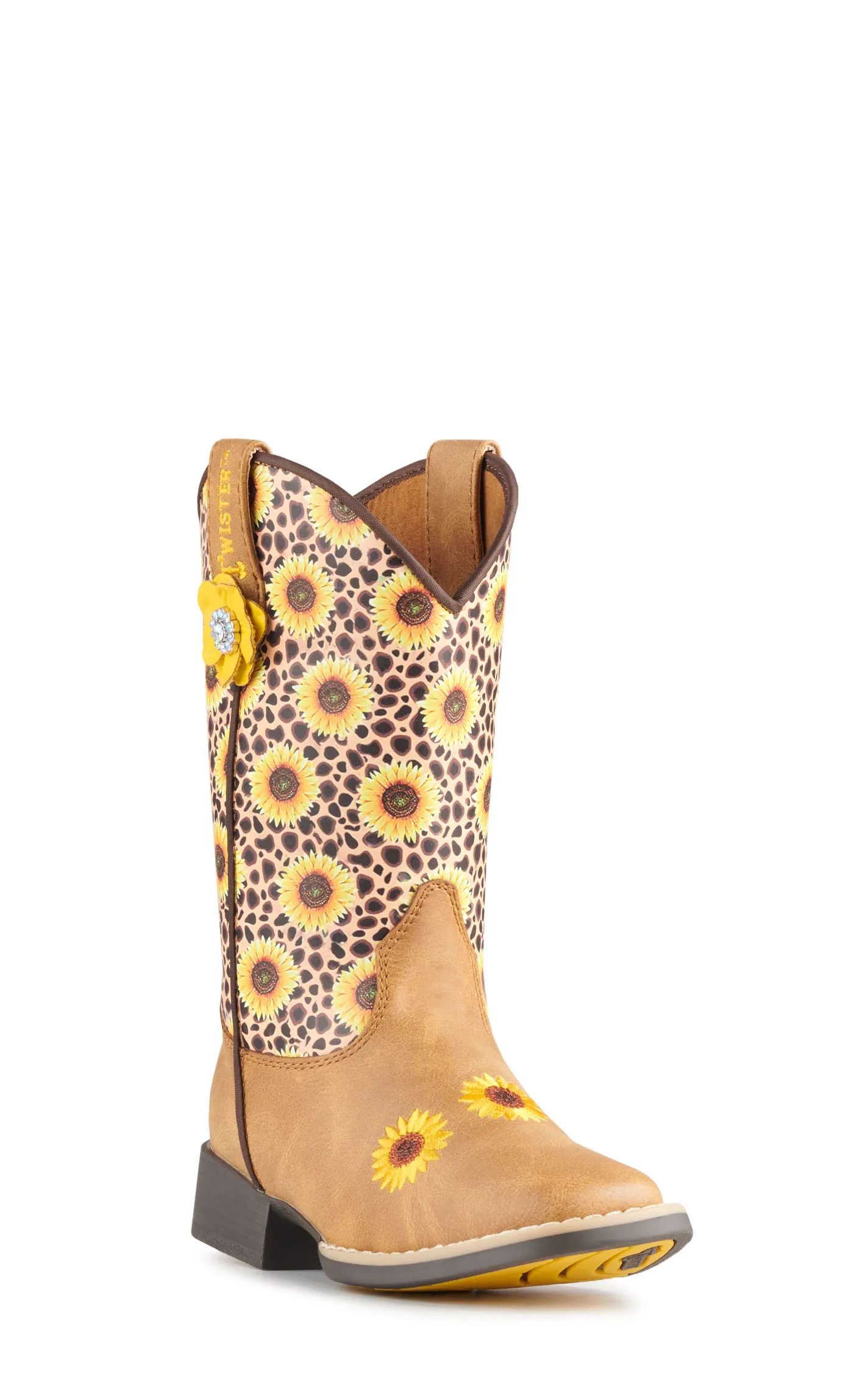 Twister Girls Sunnie Tan and Cheetah Sunflower Print Square Toe Cowboy Boots