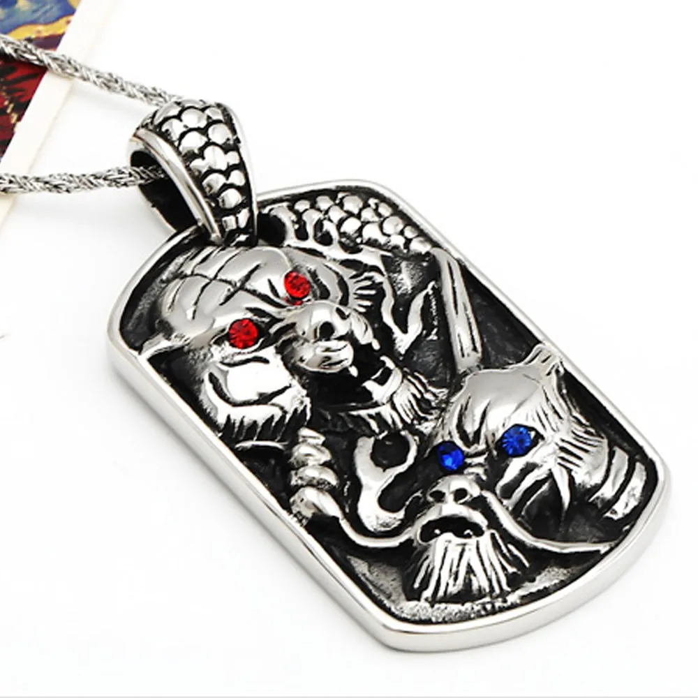 Viking Dragon Tiger Stainless Steel Dog Tag Pendant Necklace