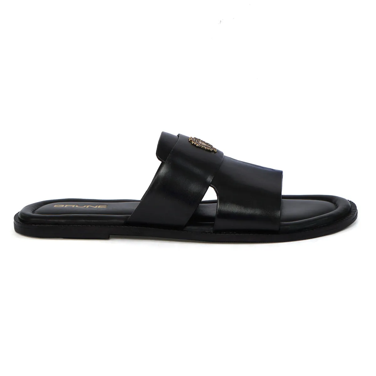 Welt Slippers with Broad Strapped Cut Out Detail Black Leather