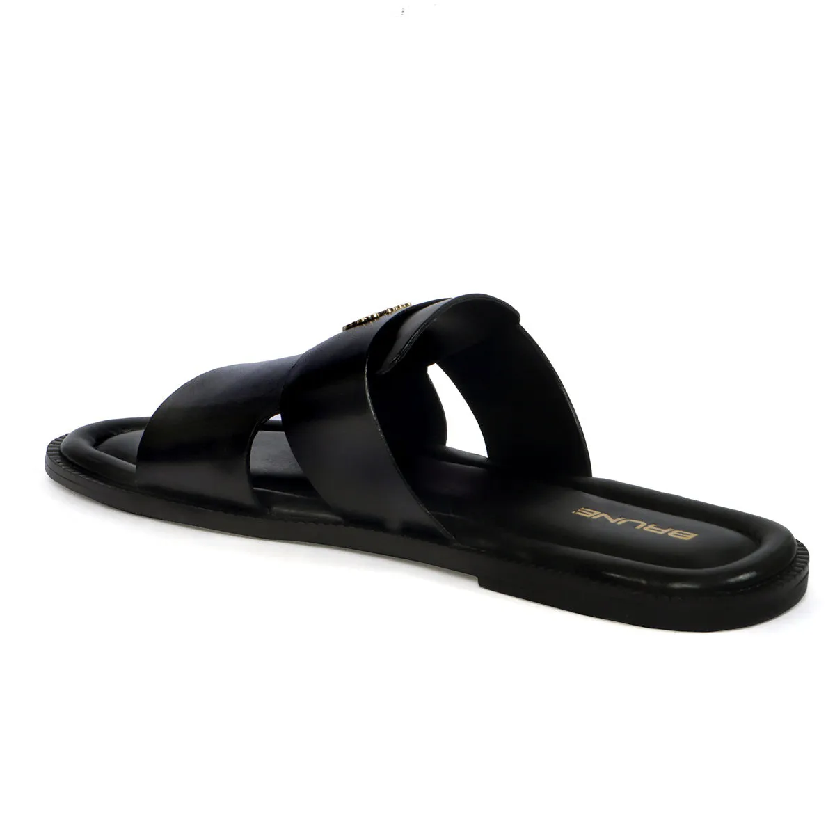 Welt Slippers with Broad Strapped Cut Out Detail Black Leather