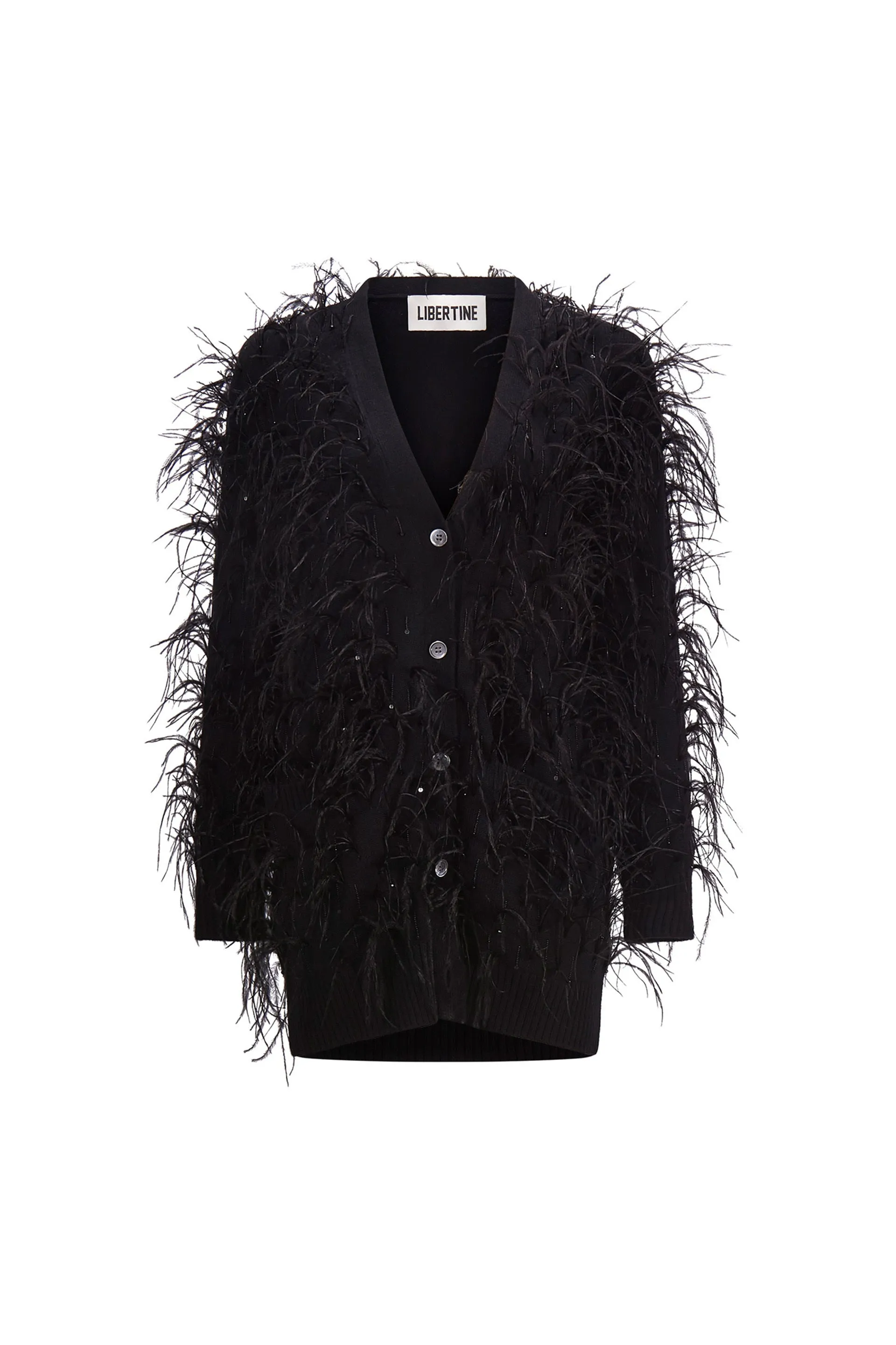 'WHAM BAM' BLACK FEATHERY CARDIGAN