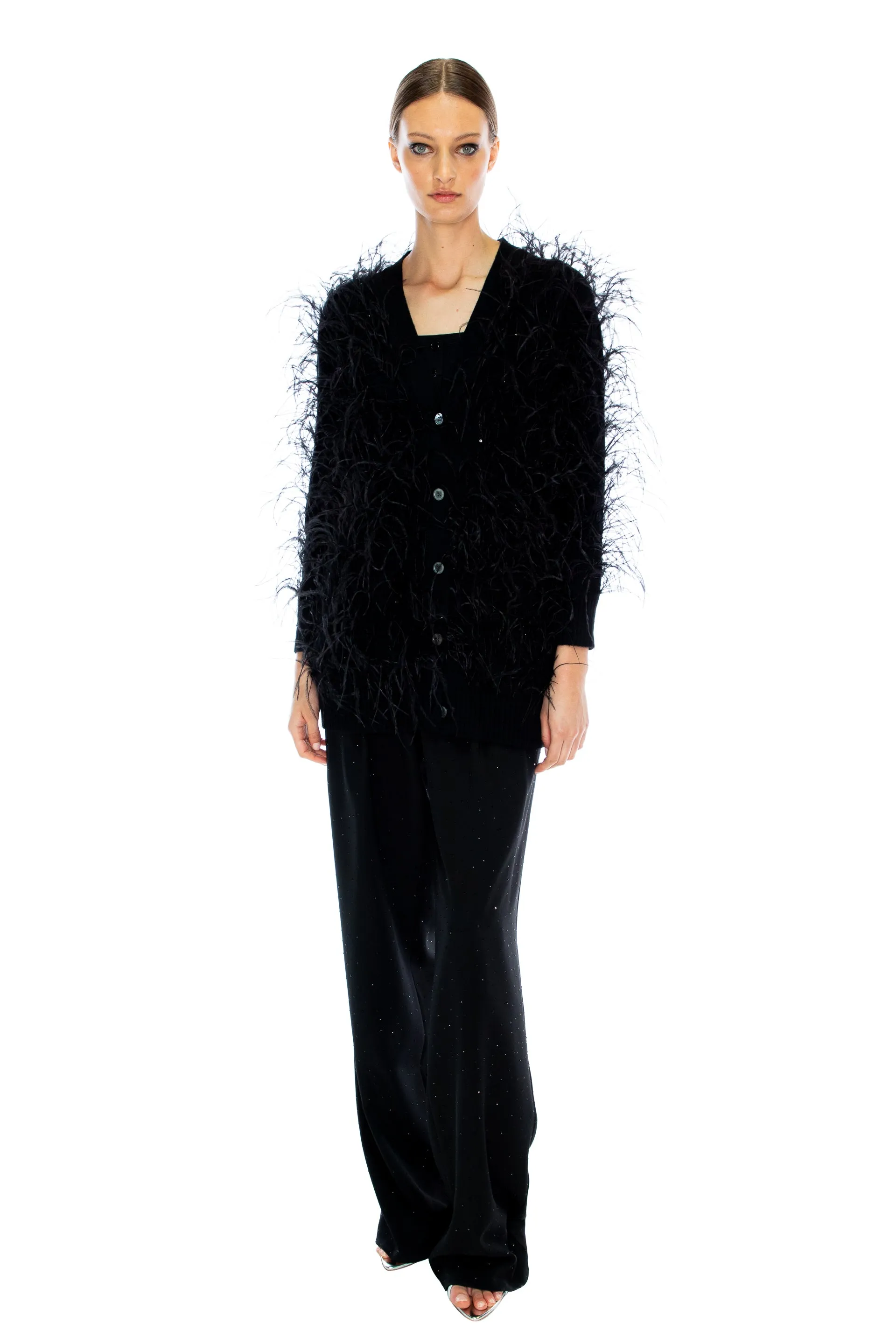 'WHAM BAM' BLACK FEATHERY CARDIGAN