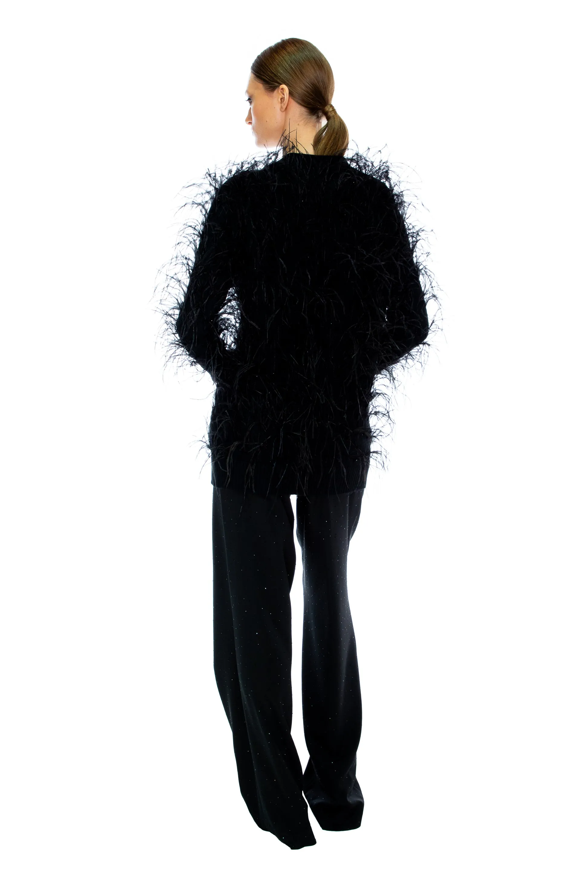 'WHAM BAM' BLACK FEATHERY CARDIGAN