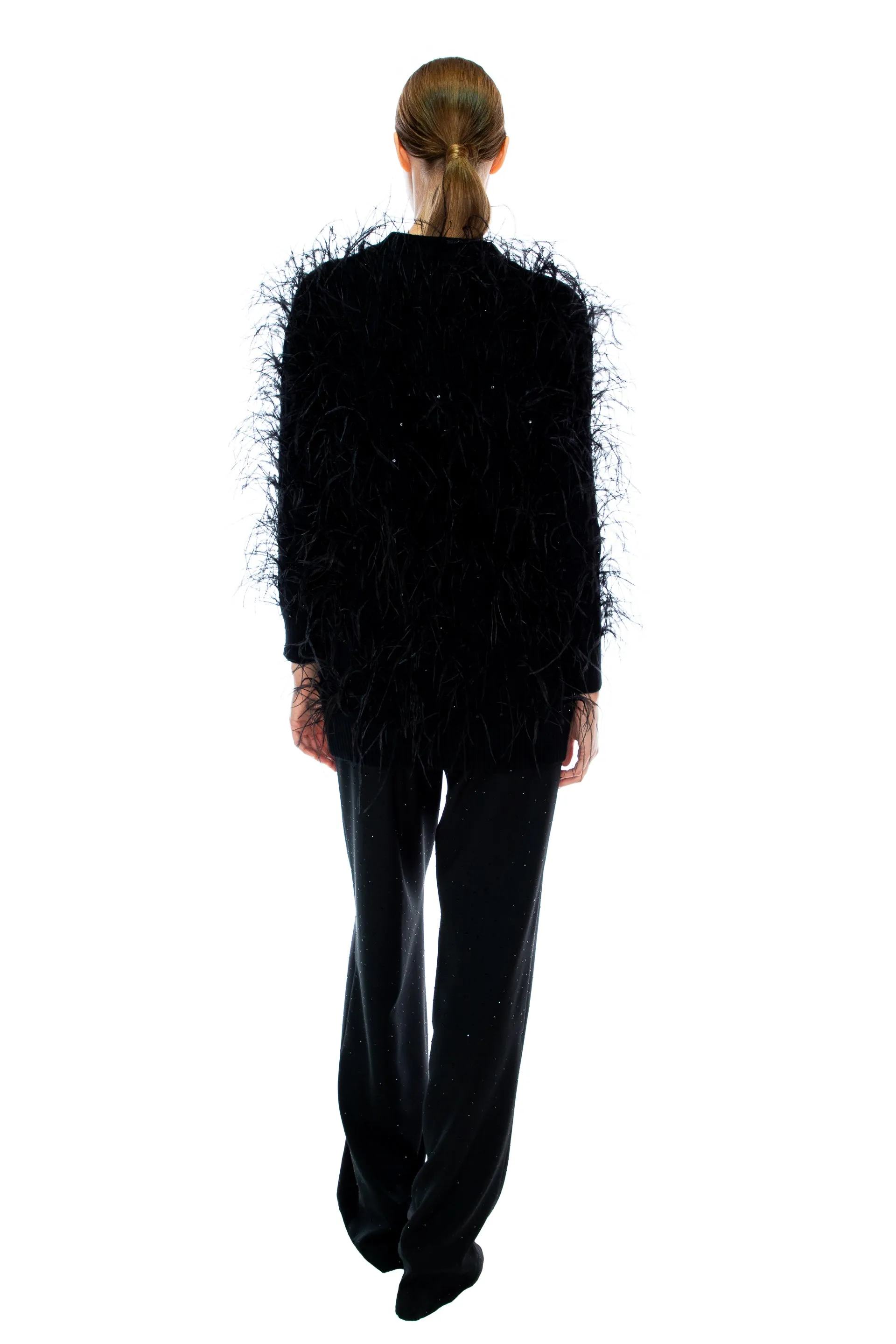 'WHAM BAM' BLACK FEATHERY CARDIGAN