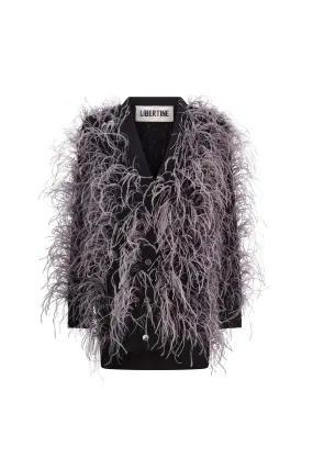 'WHAM BAM' GREY FEATHERY CARDIGAN