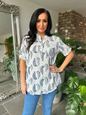 White Leaf Pattern Lightweight Shirt Connie