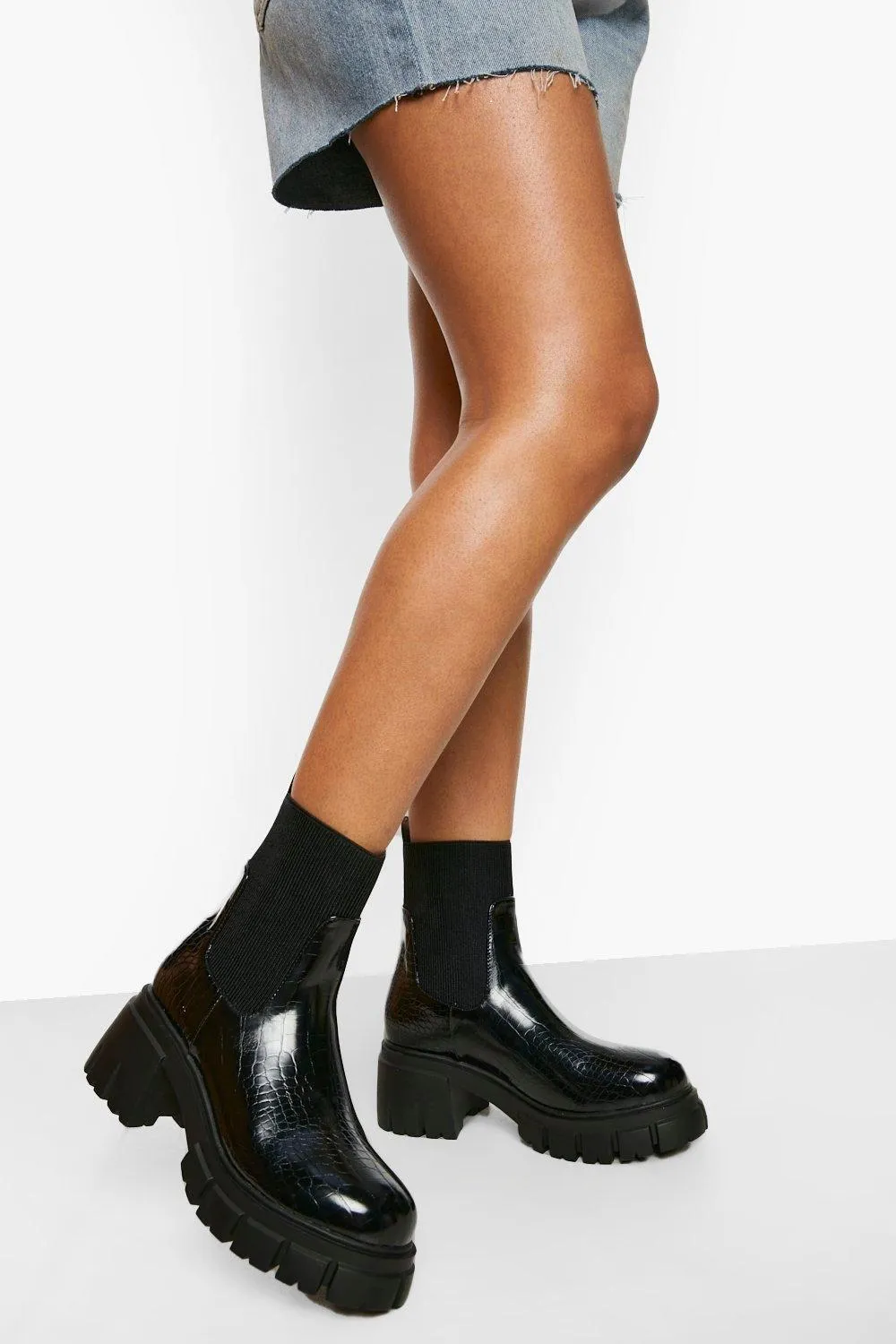 Wide Fit Chunky Heel Sock Boots