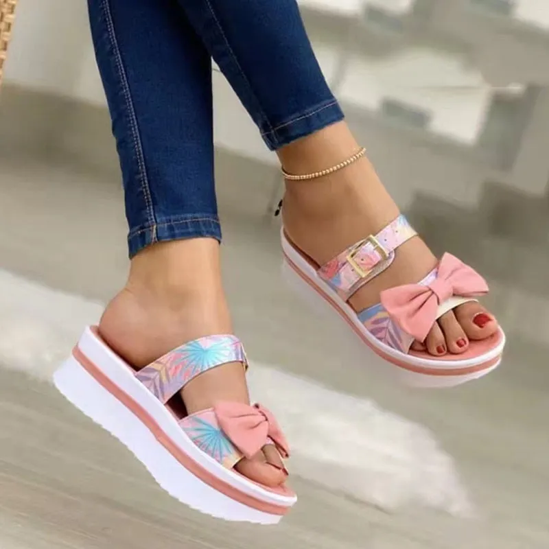 Women's Butterfly-Knot Fashion Comfy Lightweight Open Toe Platform