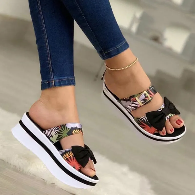 Women's Butterfly-Knot Fashion Comfy Lightweight Open Toe Platform