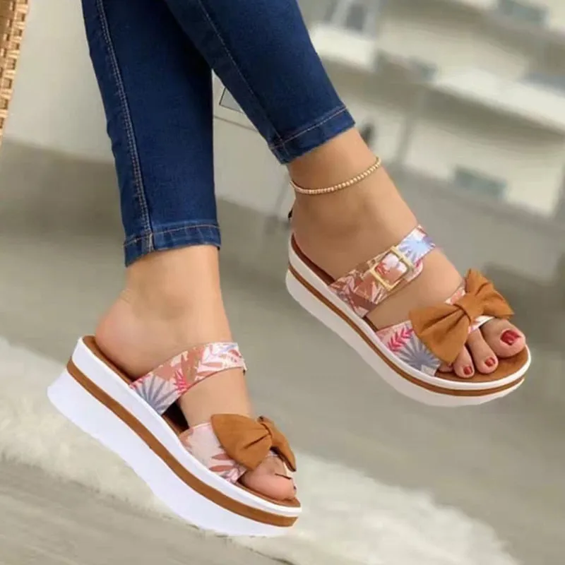 Women's Butterfly-Knot Fashion Comfy Lightweight Open Toe Platform