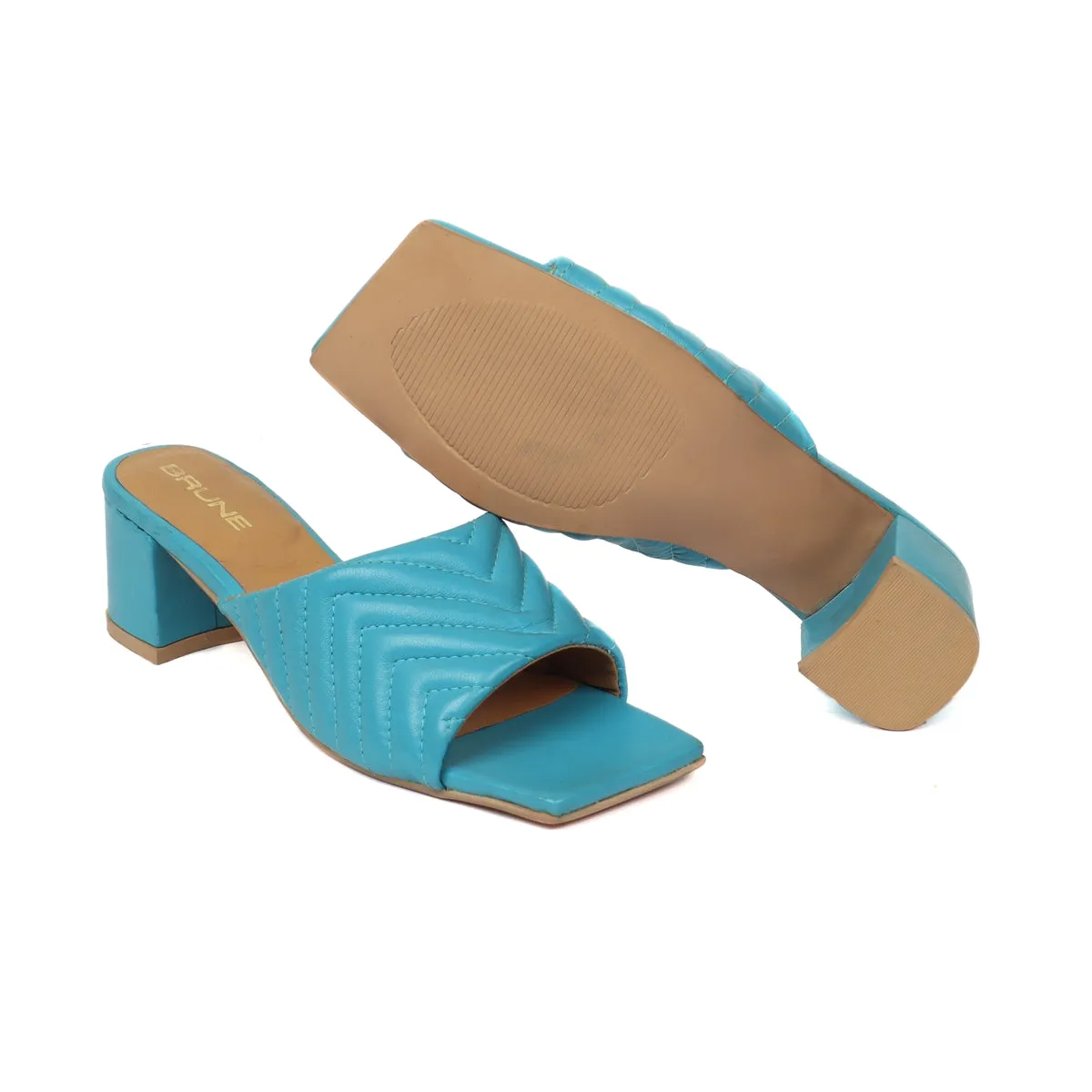 Women's Sky Blue Leather Squared Toe Wavy Cut Strap Slide-in-Slippers